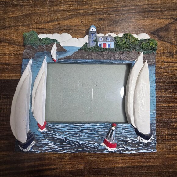 3D Lighthouse Nautical With Sailboats Frame Resin Design Holds 4 x 3 Inch Photo - Picture 7 of 15